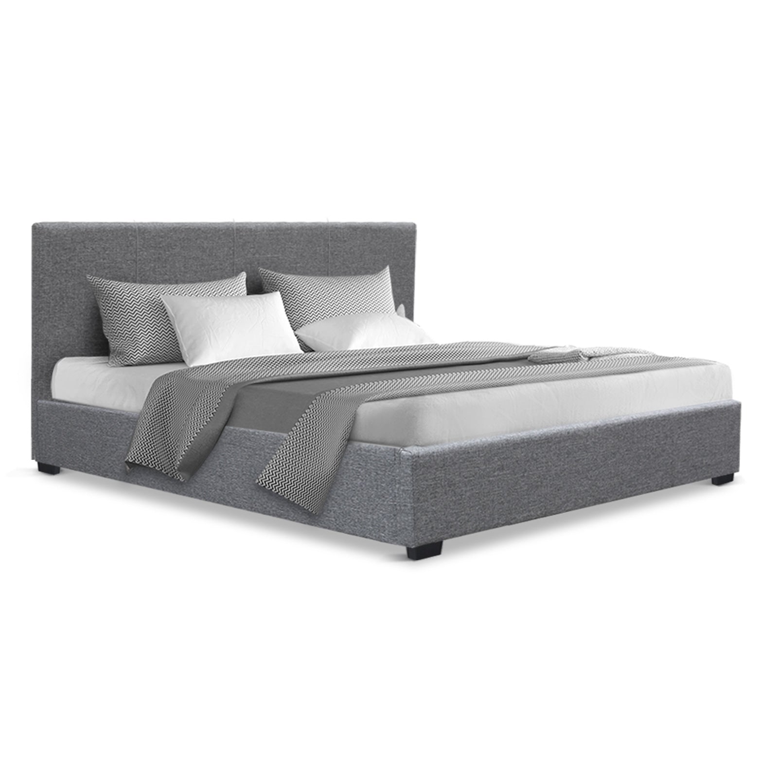 Queen Bed Frame With Headboard and Gas Lift Storage - Grey Fabric