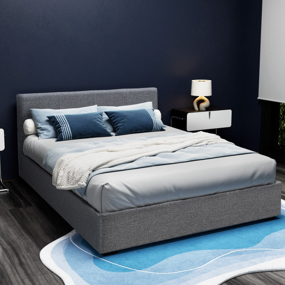 Queen Bed Frame With Headboard and Gas Lift Storage - Grey Fabric