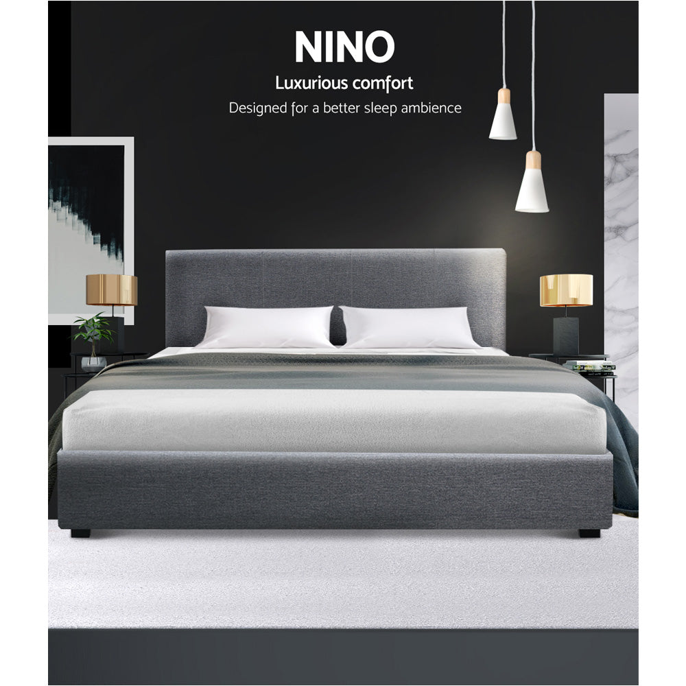 Queen Bed Frame With Headboard and Gas Lift Storage - Grey Fabric