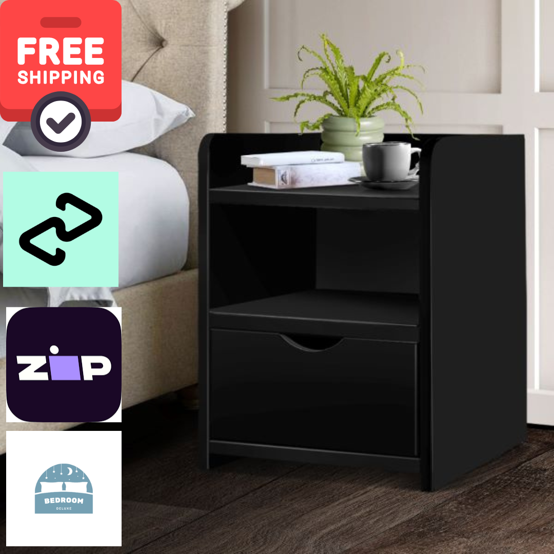 Back In Stock! Free Shipping on this Bedside Table with Void and Deep Drawer - Black
