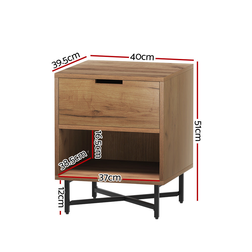 Bedside Table One Drawer and Shelf Rustic Oak Finish