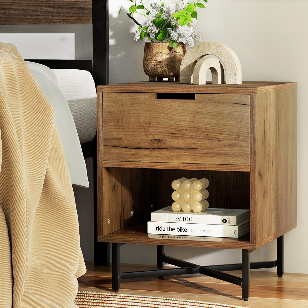 Bedside Table One Drawer and Shelf Rustic Oak Finish