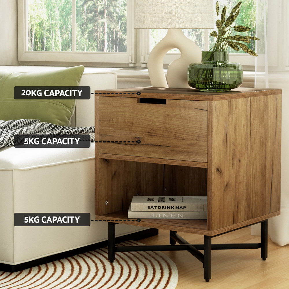 Bedside Table One Drawer and Shelf Rustic Oak Finish