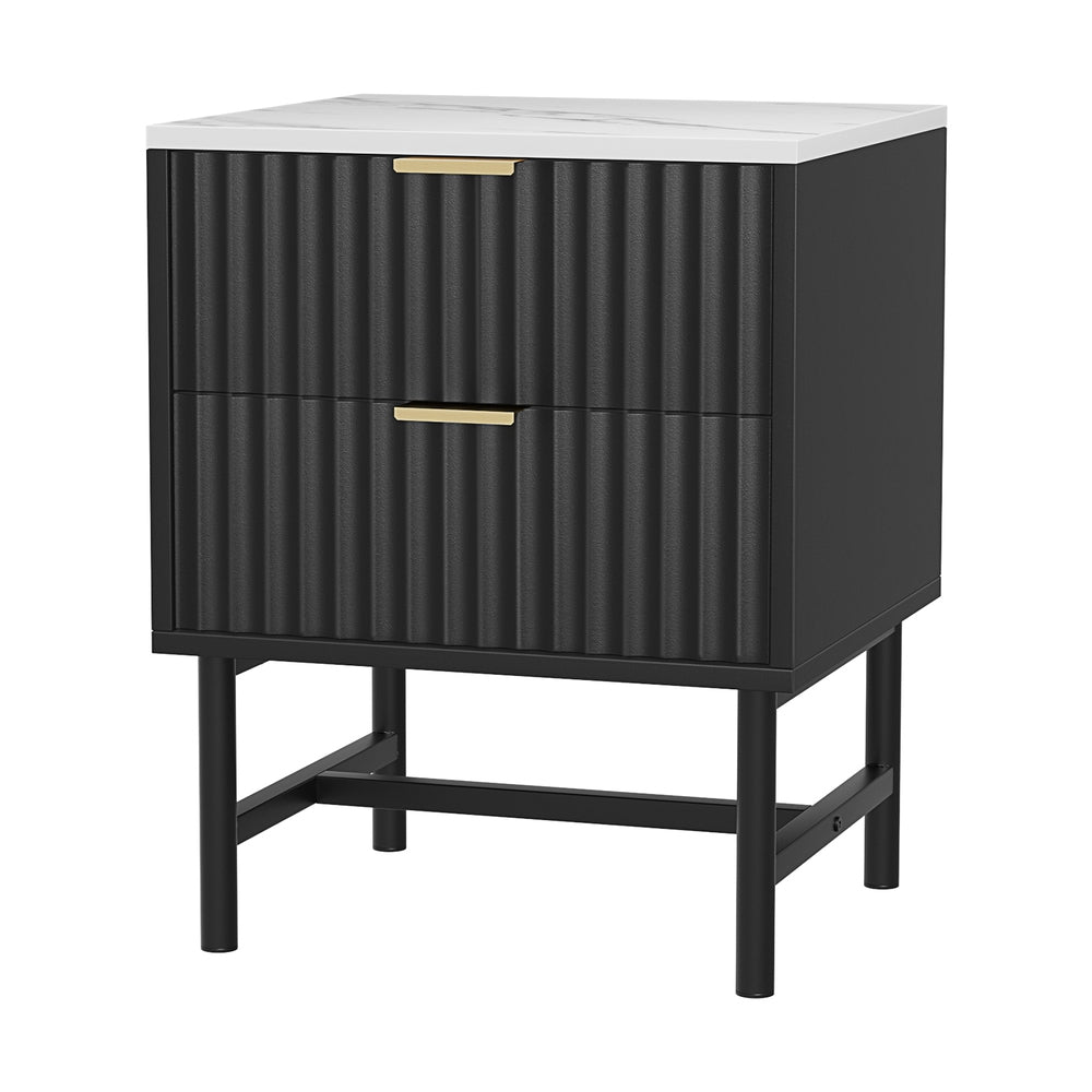 Bedside Table With Two Drawers - Black