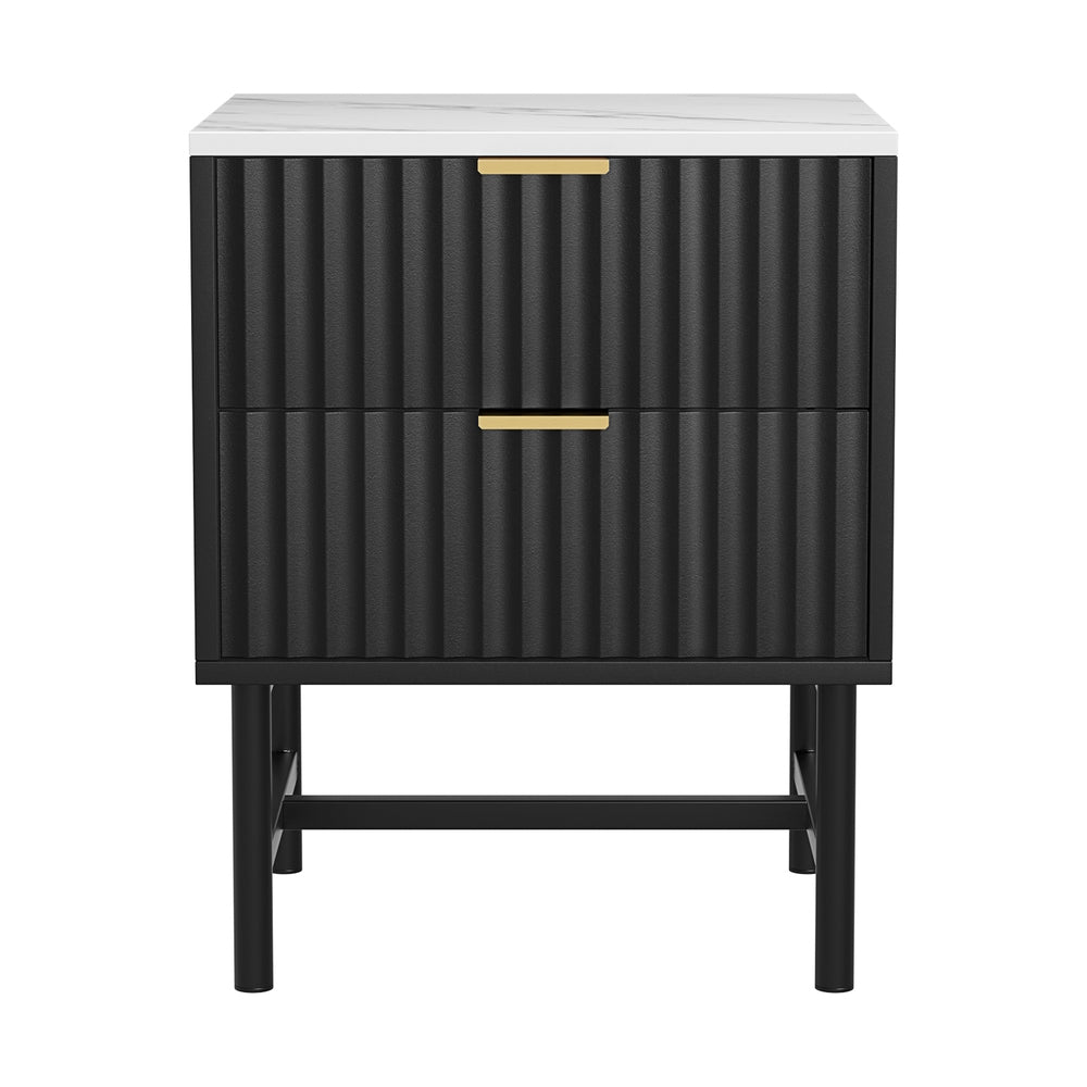 Bedside Table With Two Drawers - Black