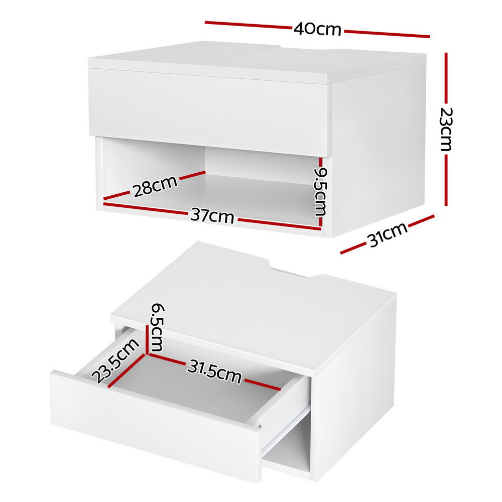 Floating Bedside Table/Nightstand With Drawer in White
