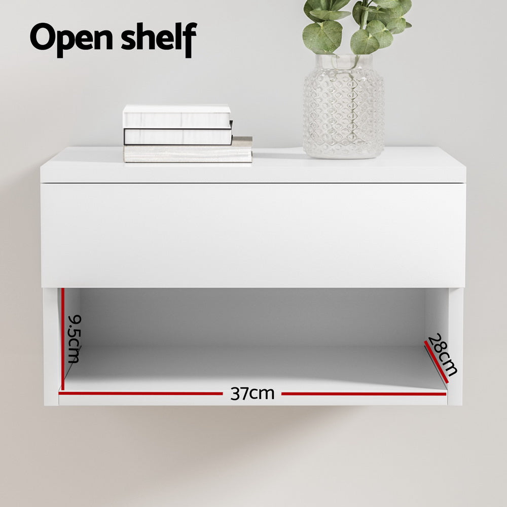 Floating Bedside Table/Nightstand With Drawer in White