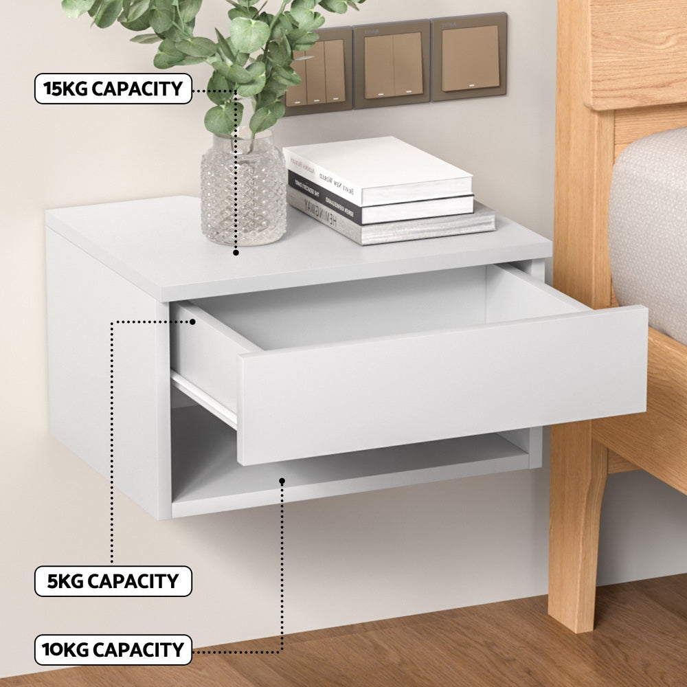 Floating Bedside Table/Nightstand With Drawer in White