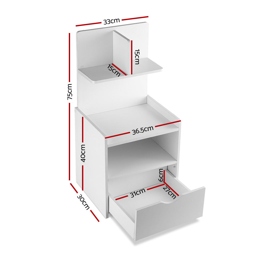 Out of stock! Check out this Weirdo! One Drawer Bedside Table with Shelves - EVERMORE White