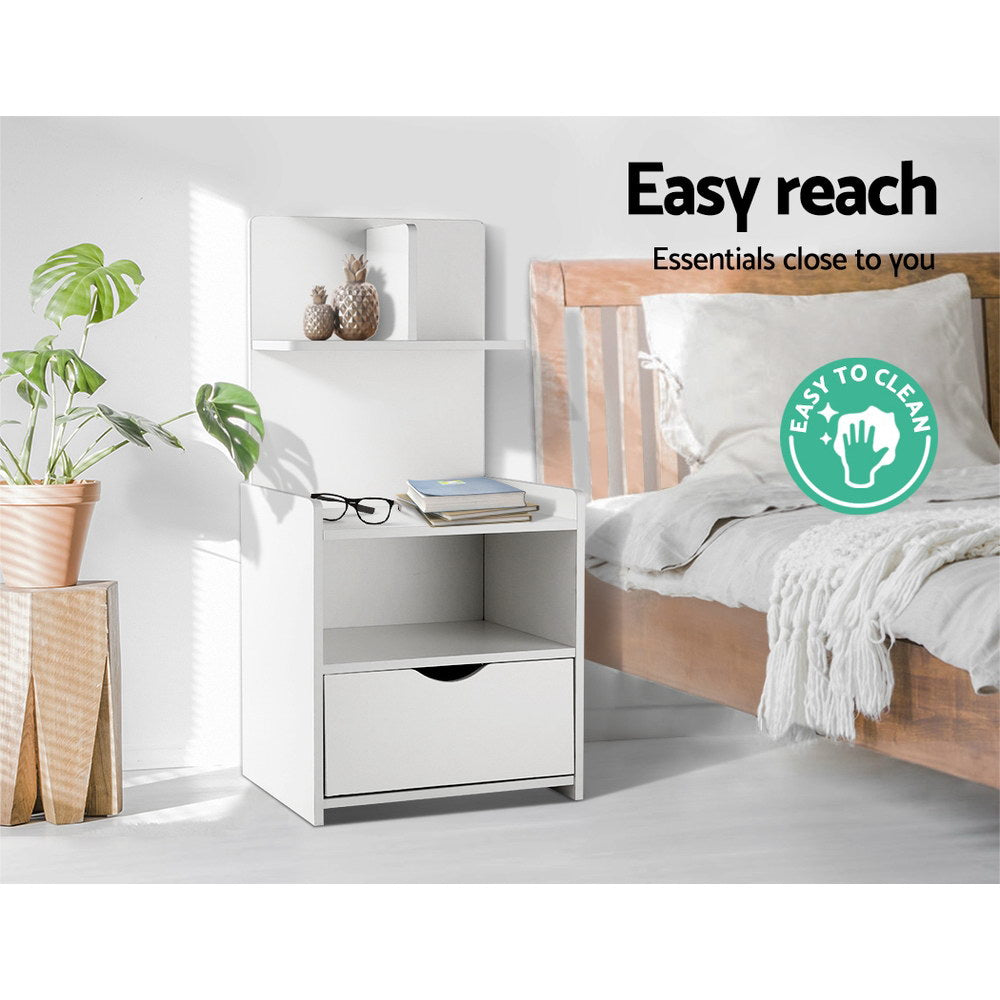 Out of stock! Check out this Weirdo! One Drawer Bedside Table with Shelves - EVERMORE White