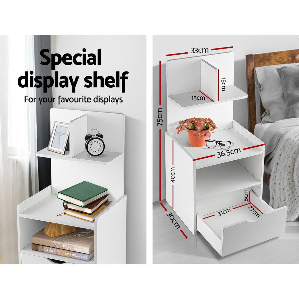Out of stock! Check out this Weirdo! One Drawer Bedside Table with Shelves - EVERMORE White