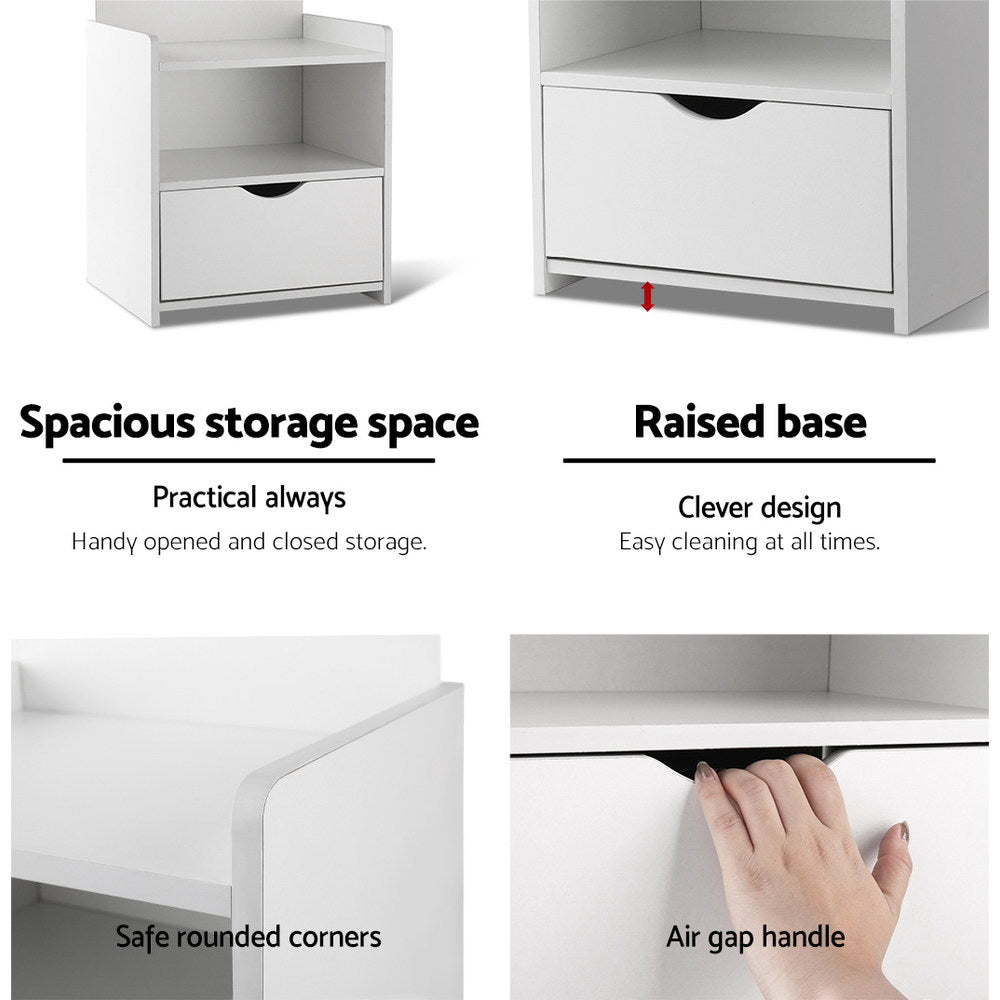 Out of stock! Check out this Weirdo! One Drawer Bedside Table with Shelves - EVERMORE White