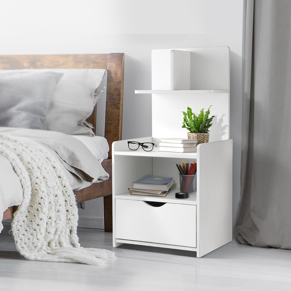 Out of stock! Check out this Weirdo! One Drawer Bedside Table with Shelves - EVERMORE White