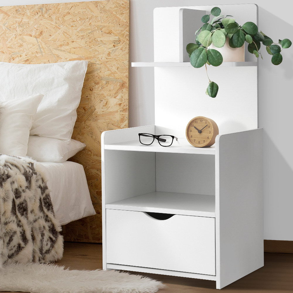 Out of stock! Check out this Weirdo! One Drawer Bedside Table with Shelves - EVERMORE White