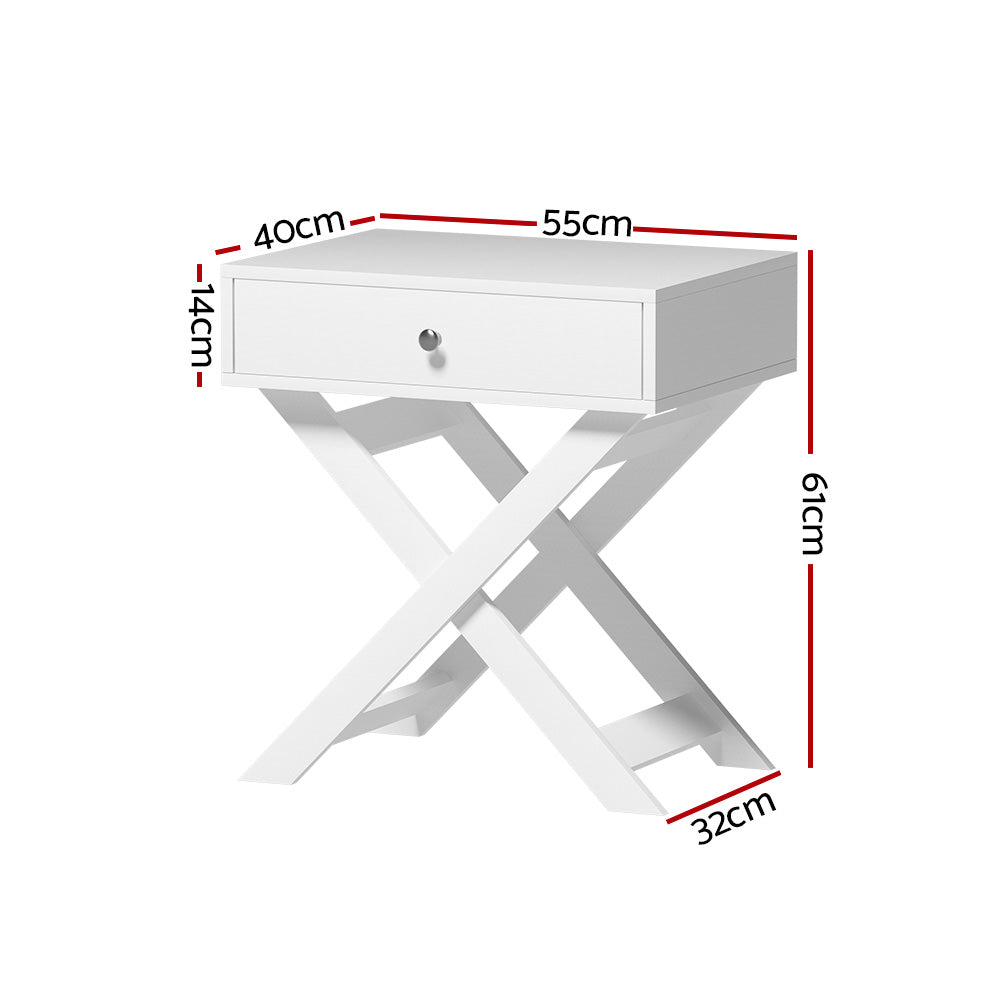 Bedside Table With Drawer - White