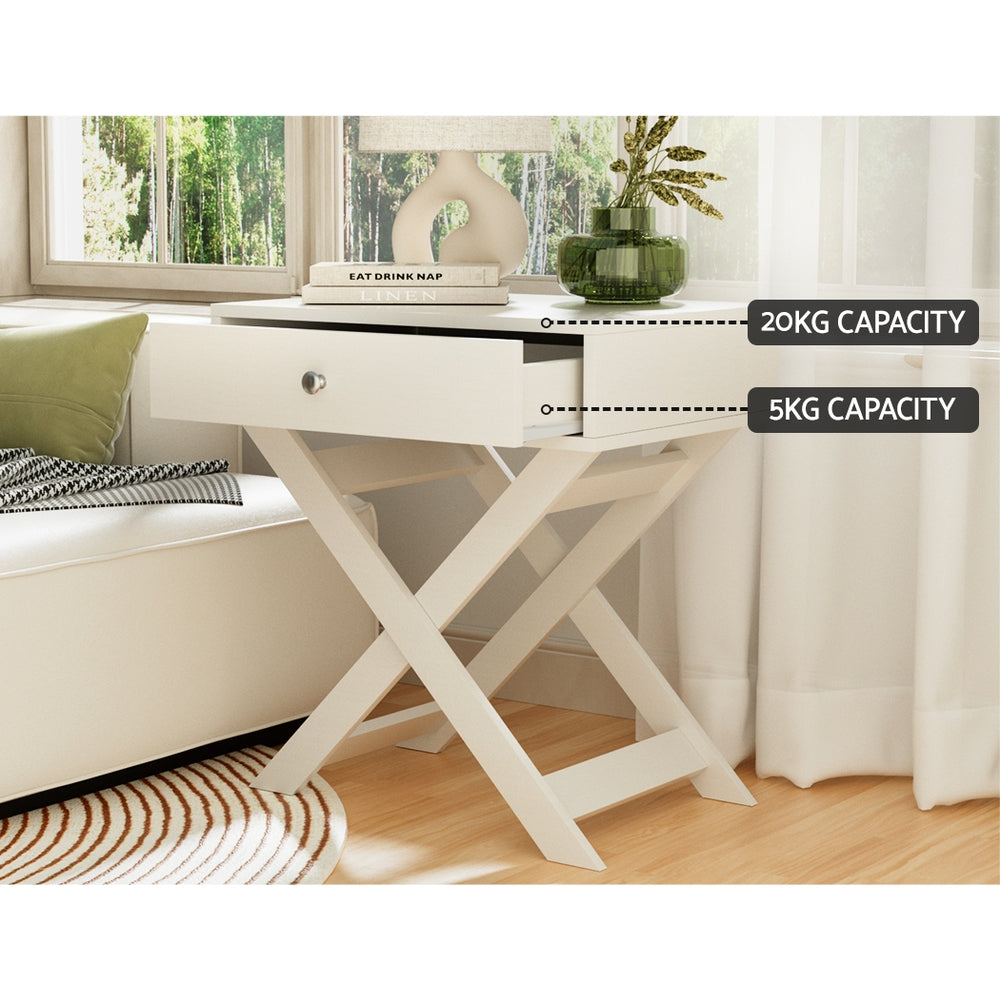 Bedside Table With Drawer - White