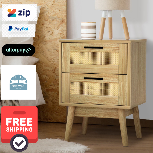 Free Shipping! Rattan Bedside Table 2 Drawers
