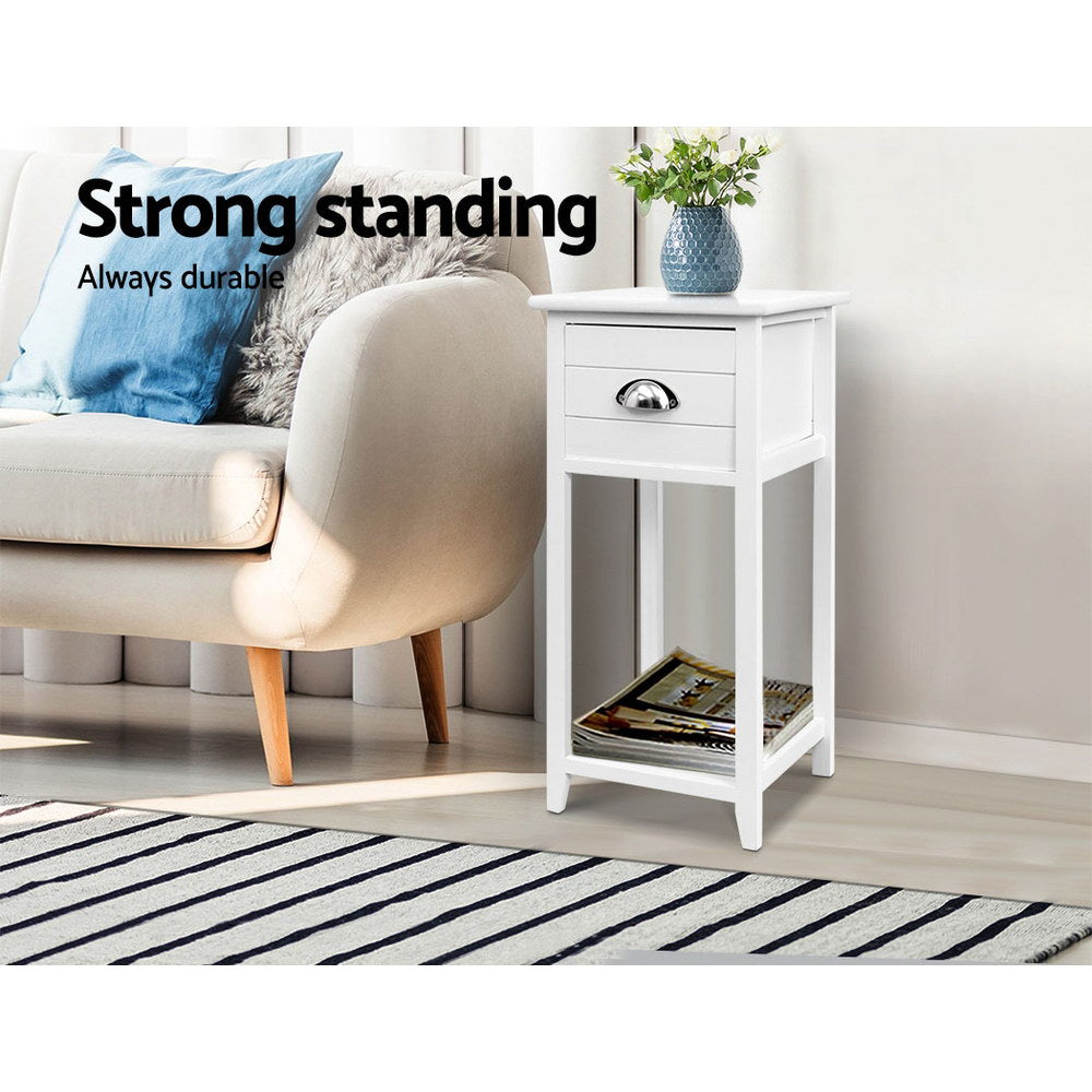 No Assembly Needed and Free Shipping! Vintage Look Bedside Table  - White