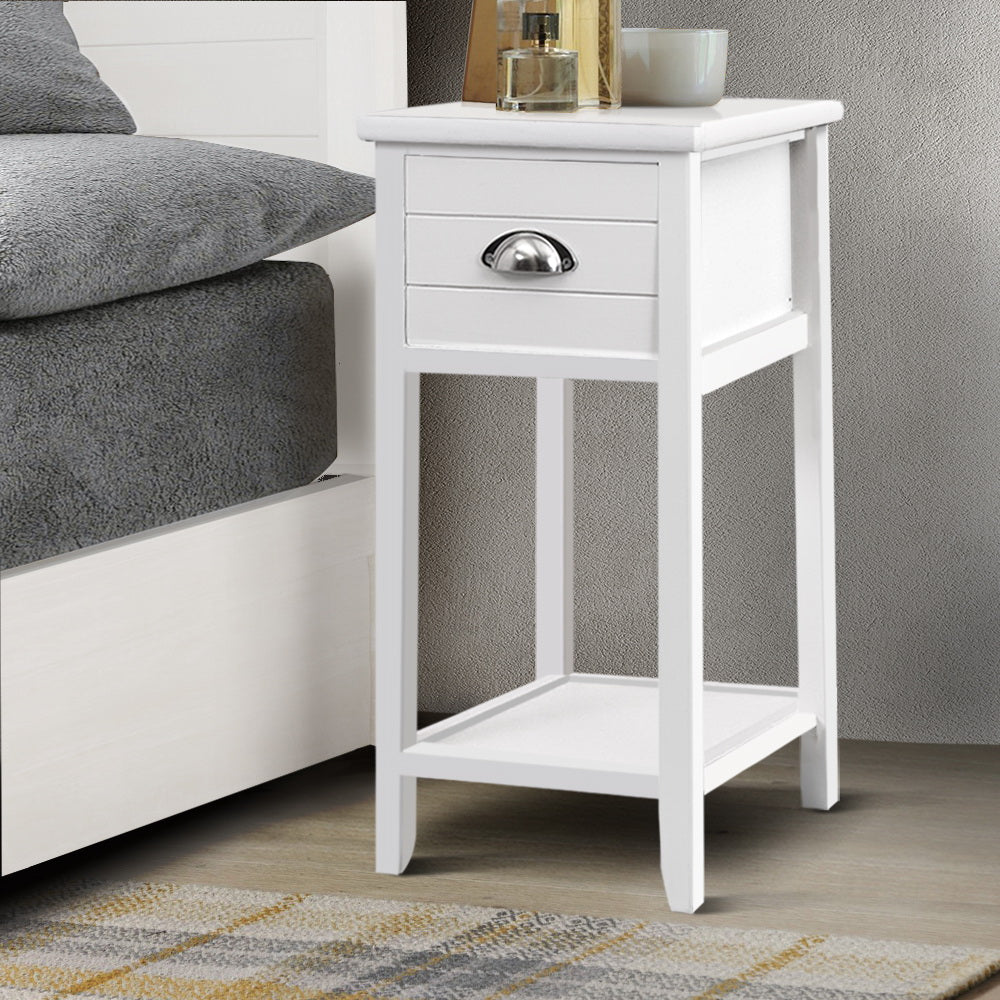 No Assembly Needed and Free Shipping! Vintage Look Bedside Table  - White