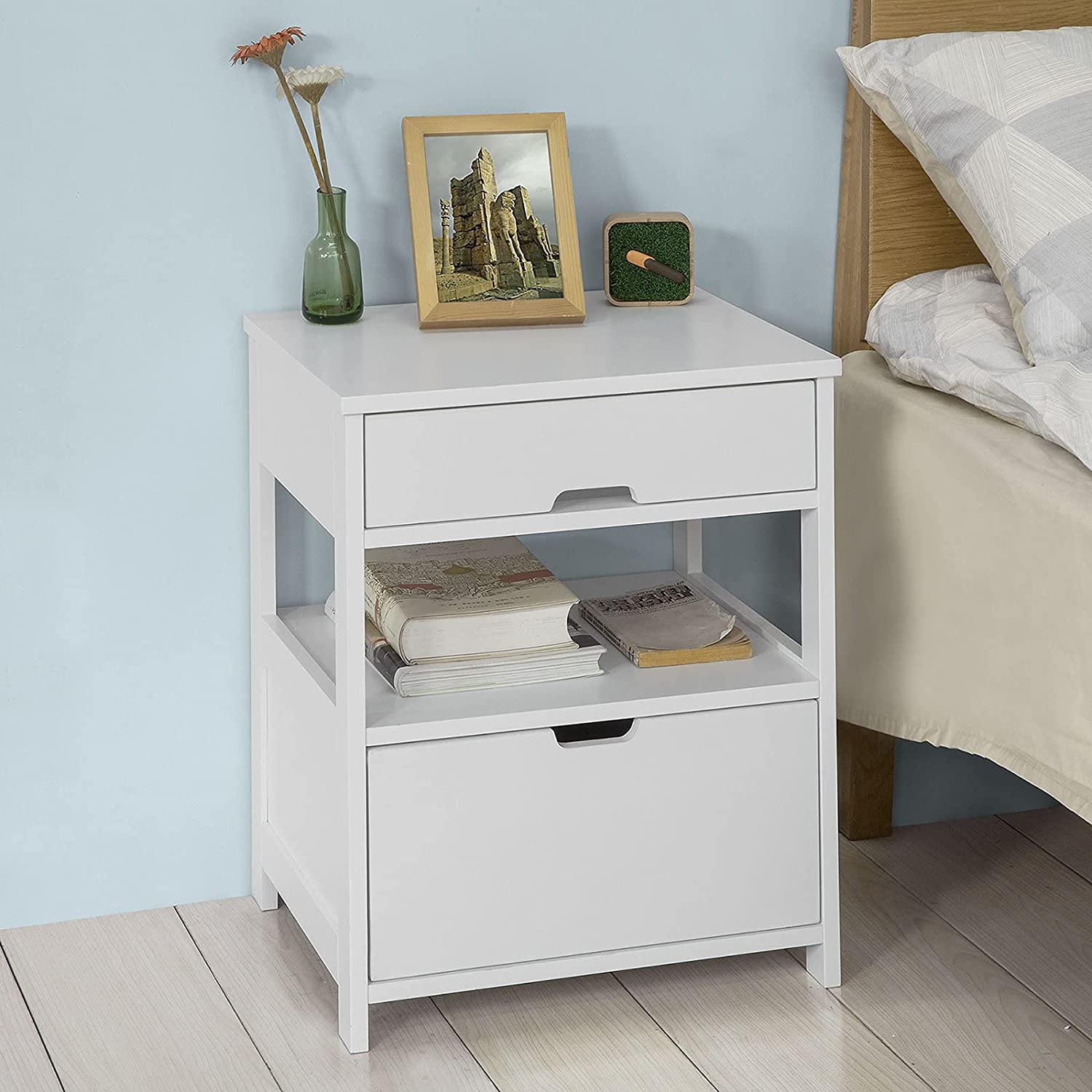 Free Shipping!  Bedside Table with 2 Drawers - White