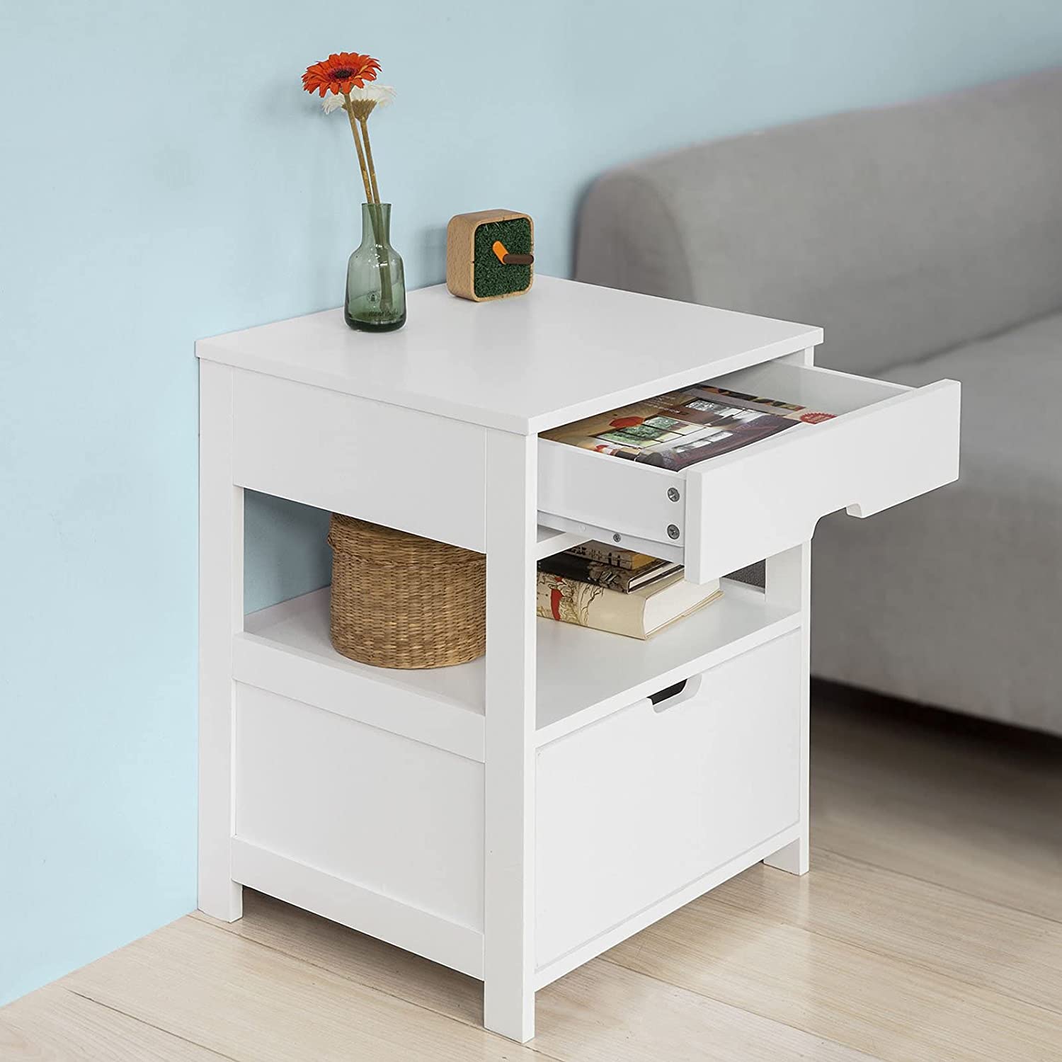 Free Shipping!  Bedside Table with 2 Drawers - White