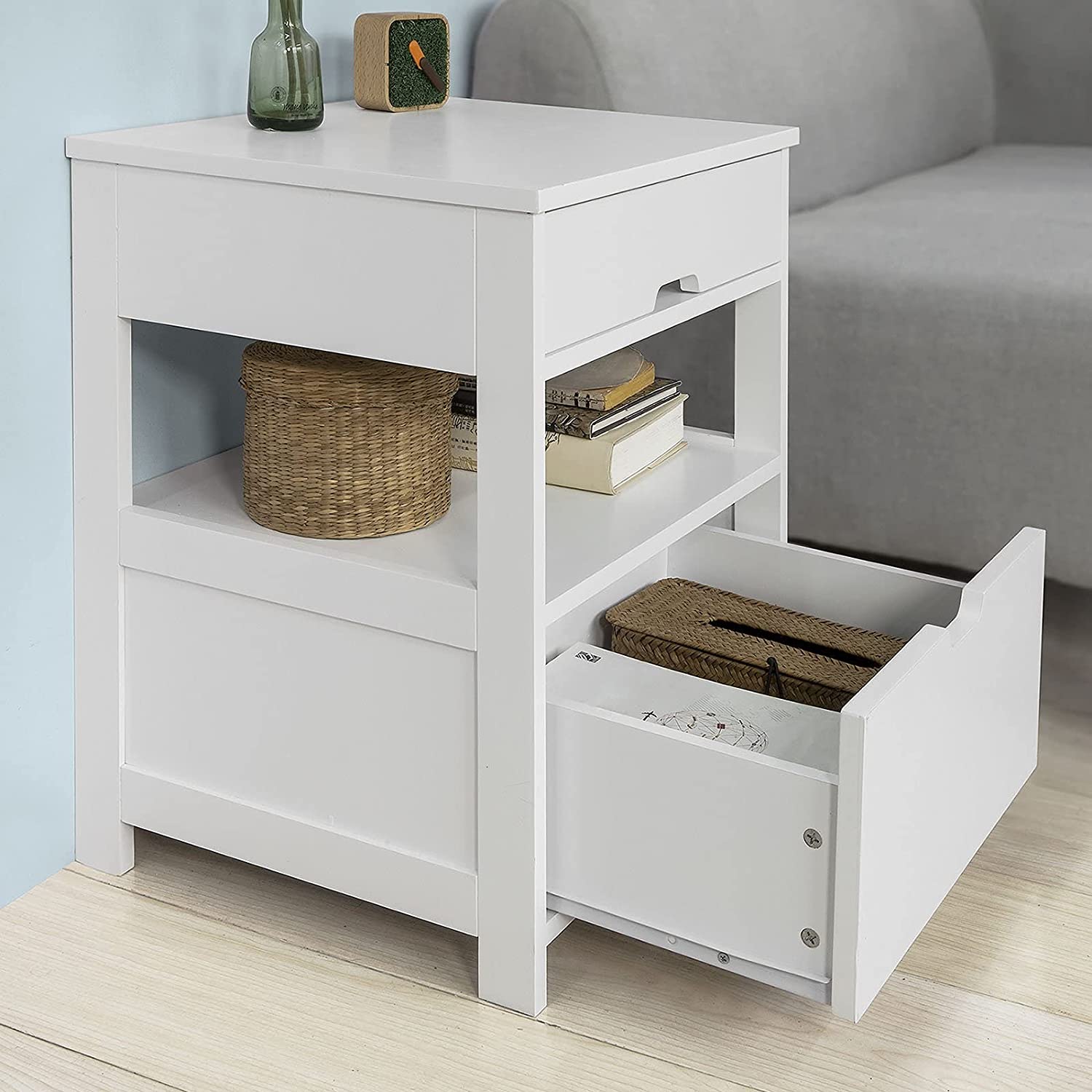 Free Shipping!  Bedside Table with 2 Drawers - White