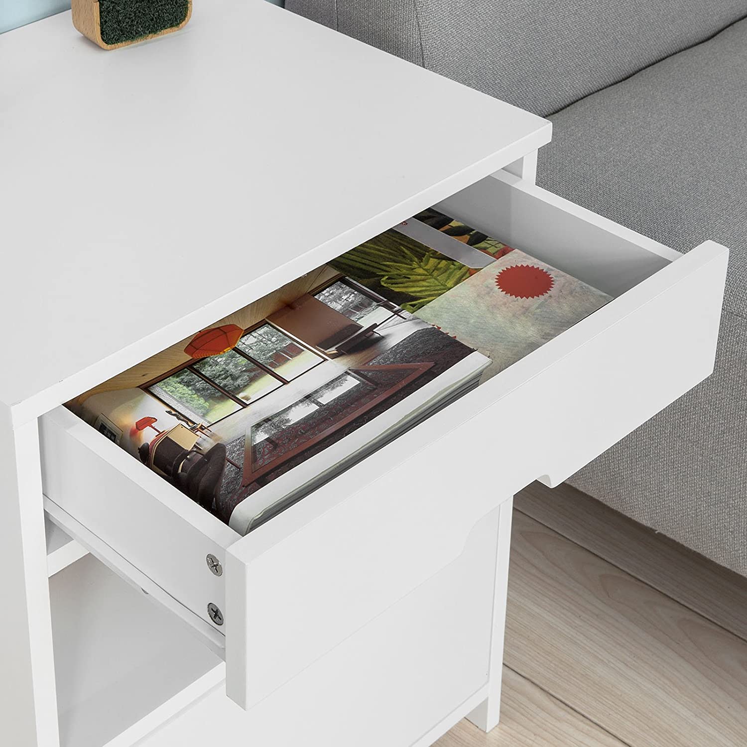 Free Shipping!  Bedside Table with 2 Drawers - White