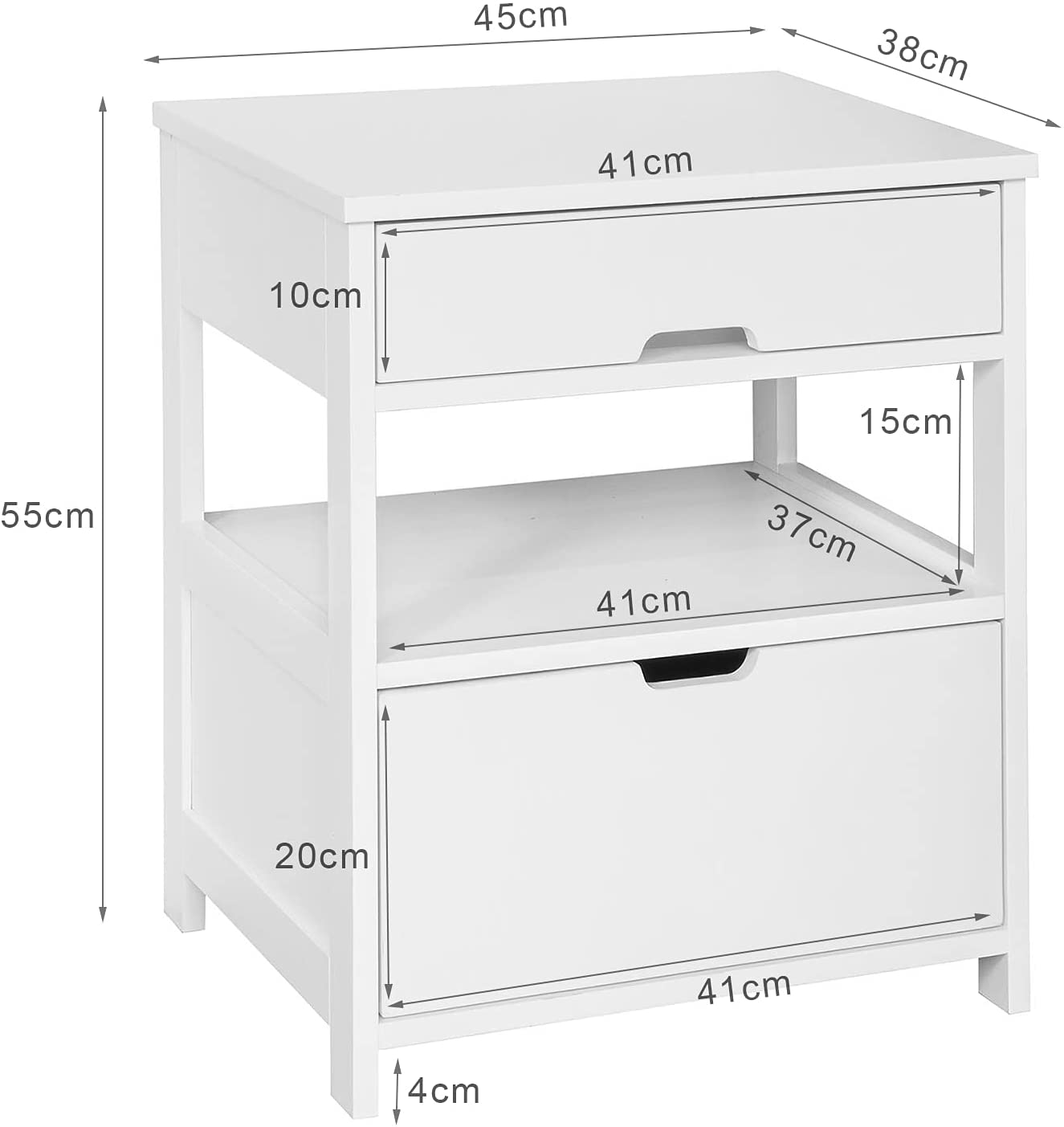 Free Shipping!  Bedside Table with 2 Drawers - White