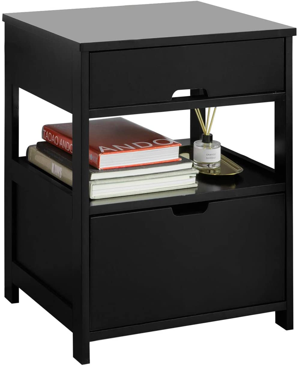 Out of Stock! Free Shipping! Bedside Table with 2 Drawers - Black