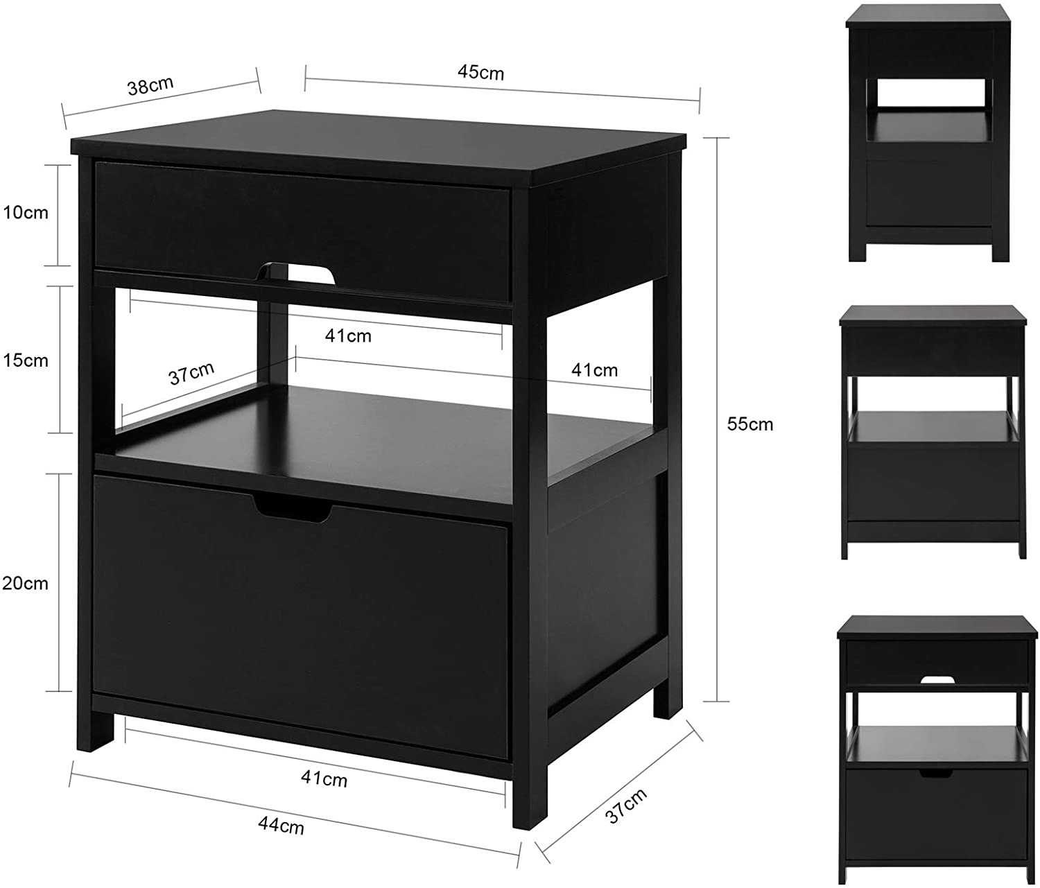 Out of stock! Free Shipping! Bedside Table with 2 Drawers - Black