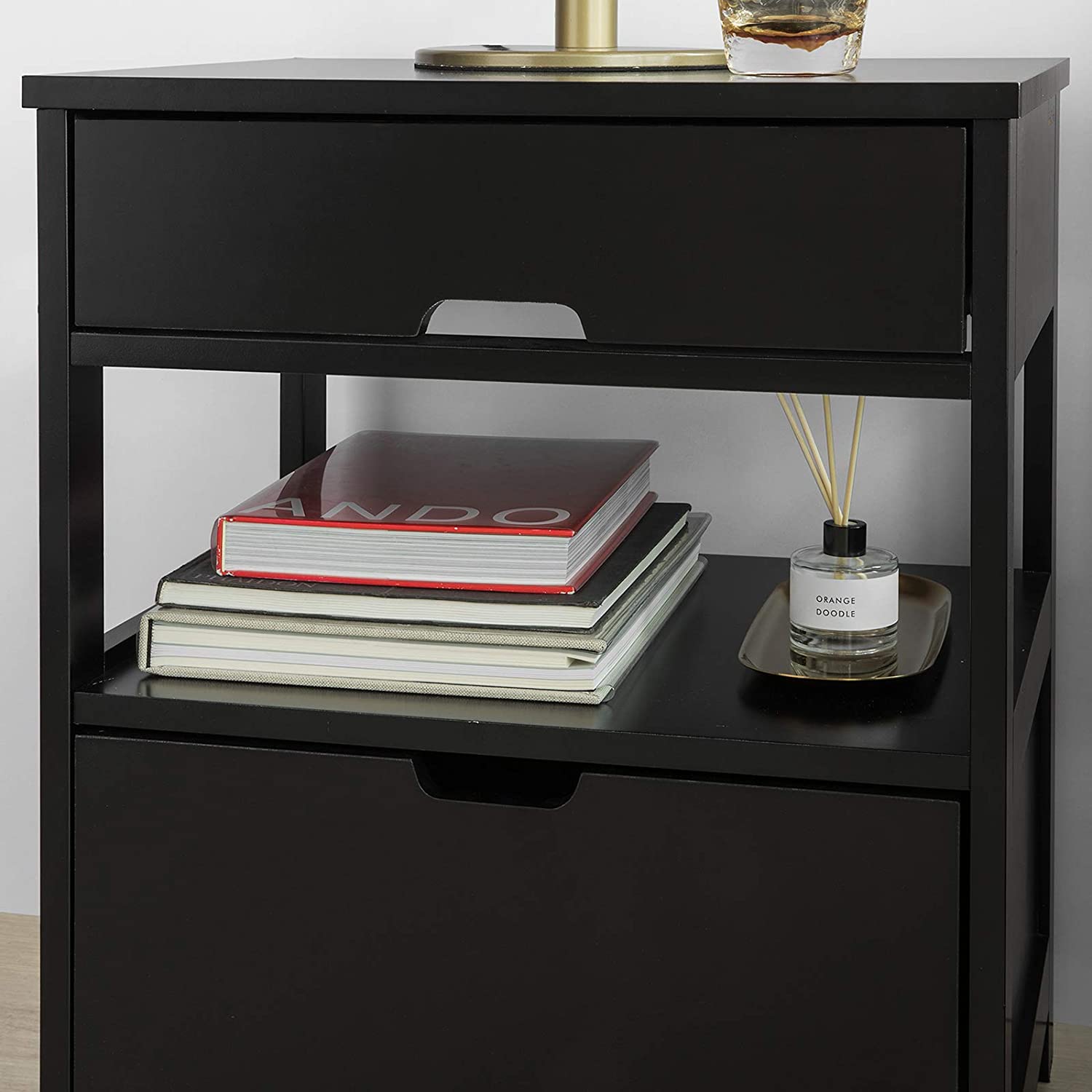 Out of stock! Free Shipping! Bedside Table with 2 Drawers - Black