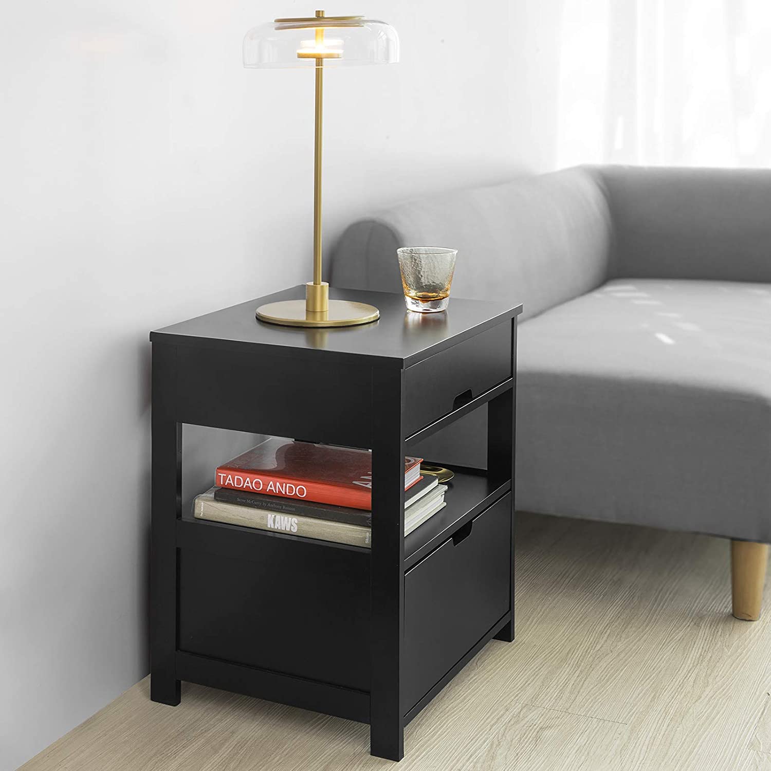 Out of stock! Free Shipping! Bedside Table with 2 Drawers - Black