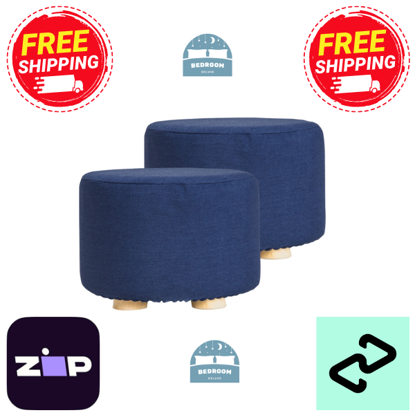 Out of Stock! Free Shipping on this set of two La Bella Dark Blue Fabric Ottoman Round Wooden Leg Foot Stool