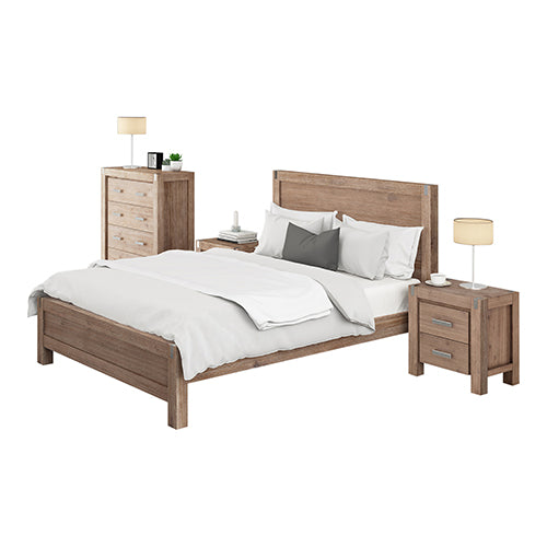 Out of Stock! King Single size 5 Piece Bedroom Suite in Solid Acacia King Single Size Bed, Bedside Tables , Tallboy & Dresser