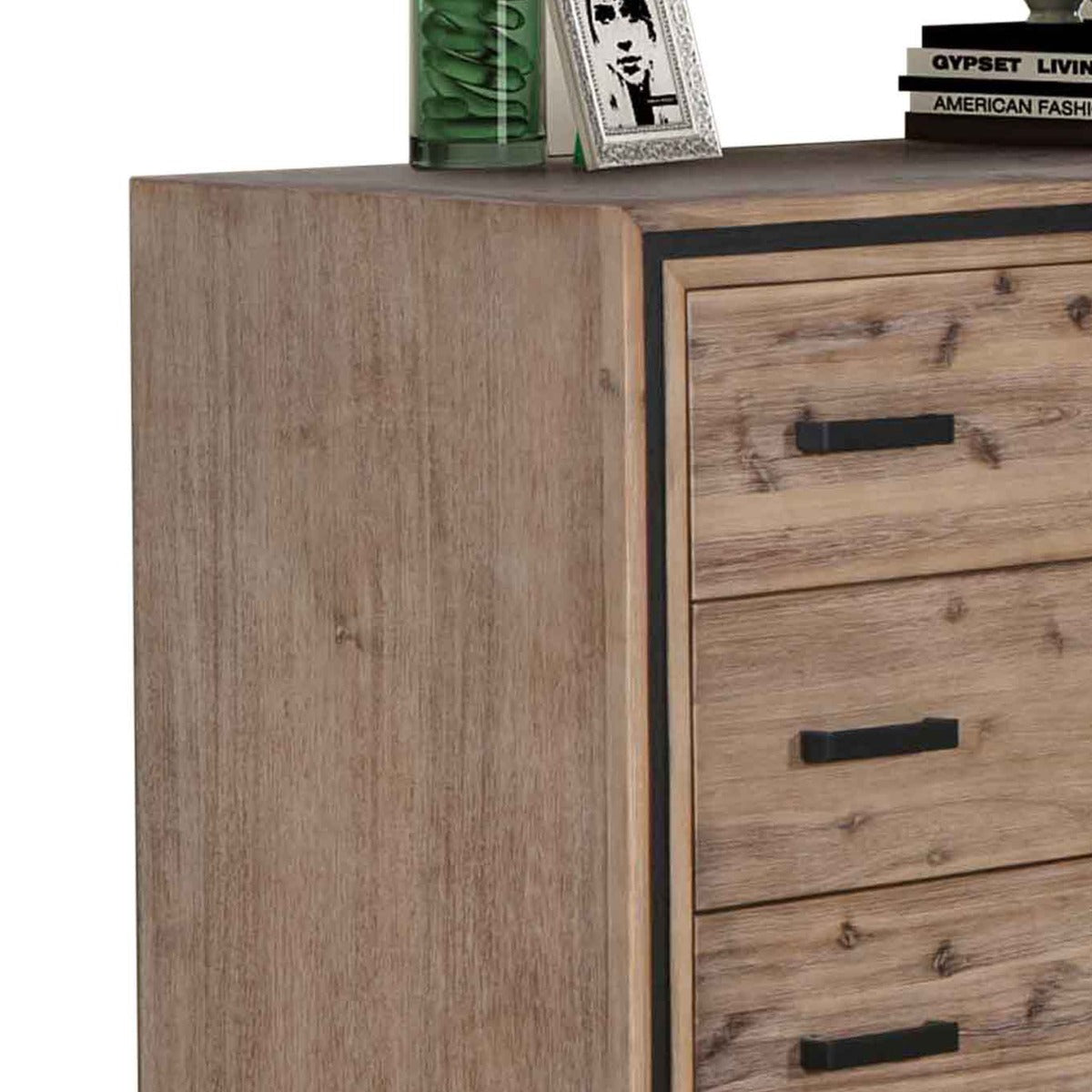 No Assembly Required! Tallboy with 5 Storage Drawers Solid Acacia Wooden Frame in Silver Brush Colour