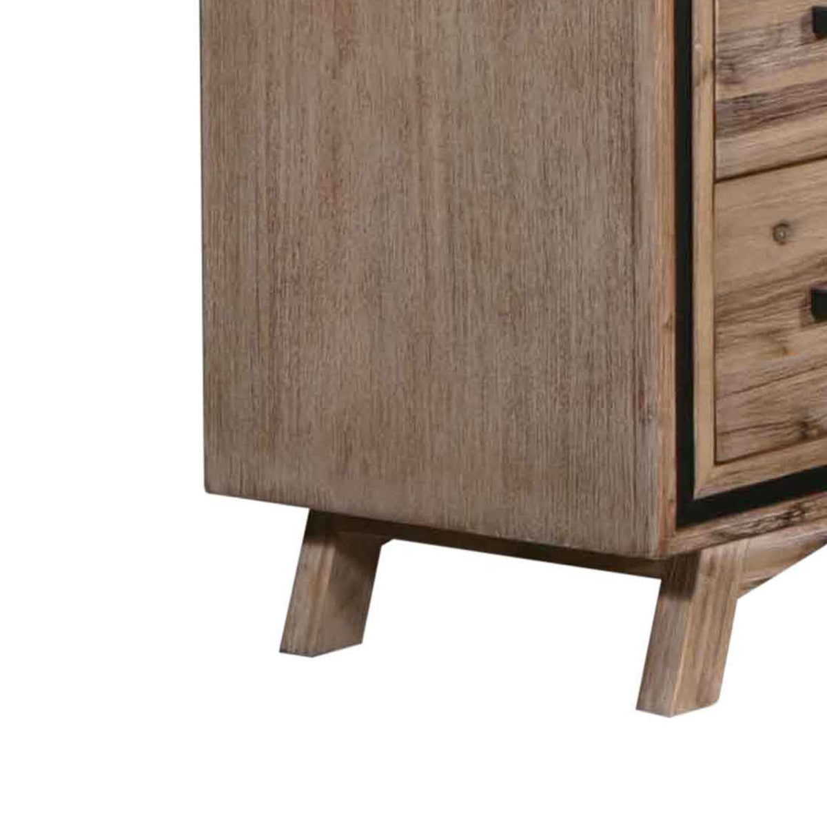 No Assembly Required! Tallboy with 5 Storage Drawers Solid Acacia Wooden Frame in Silver Brush Colour