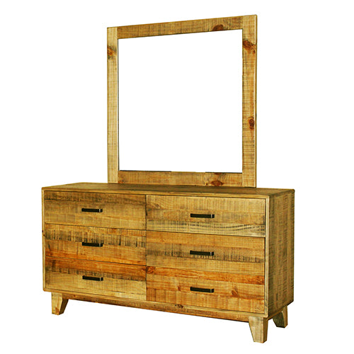 Back In Stock! Dresser with 6 Storage Drawers in Solid Acacia With Mirror in Vintage Light Brown Colour