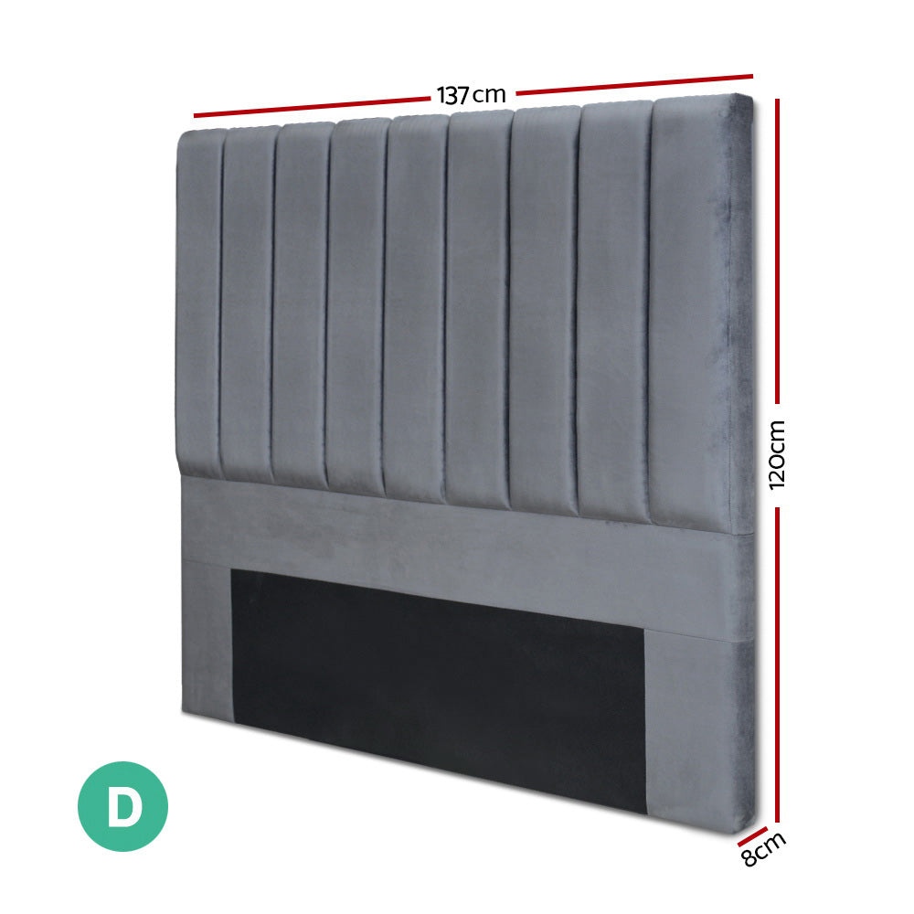 Double Size Headboard/Bedhead in Velvet - Grey