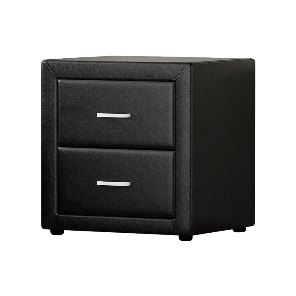 Bedside Table PVC Black Leather