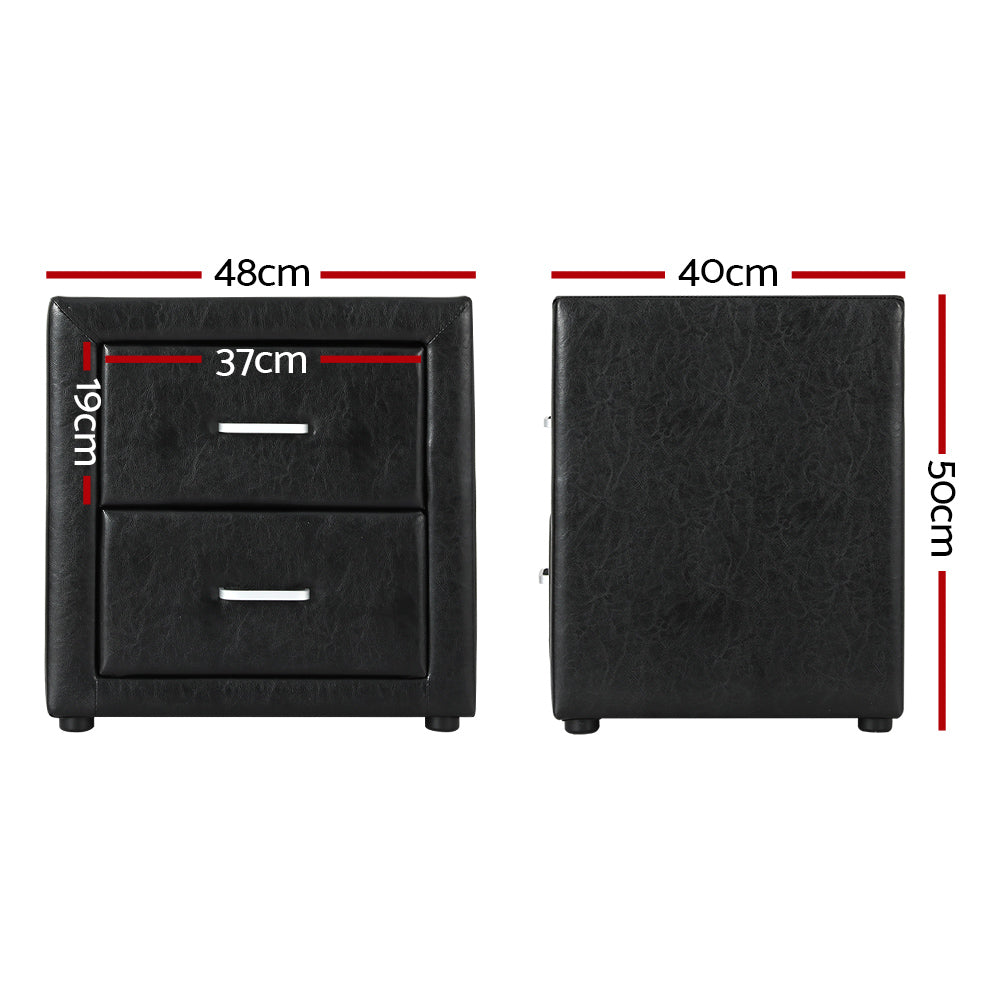 Bedside Table PVC Black Leather