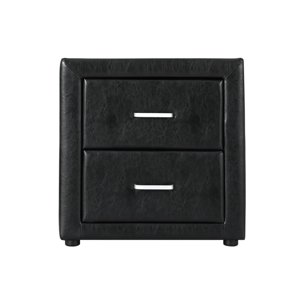 Bedside Table PVC Black Leather