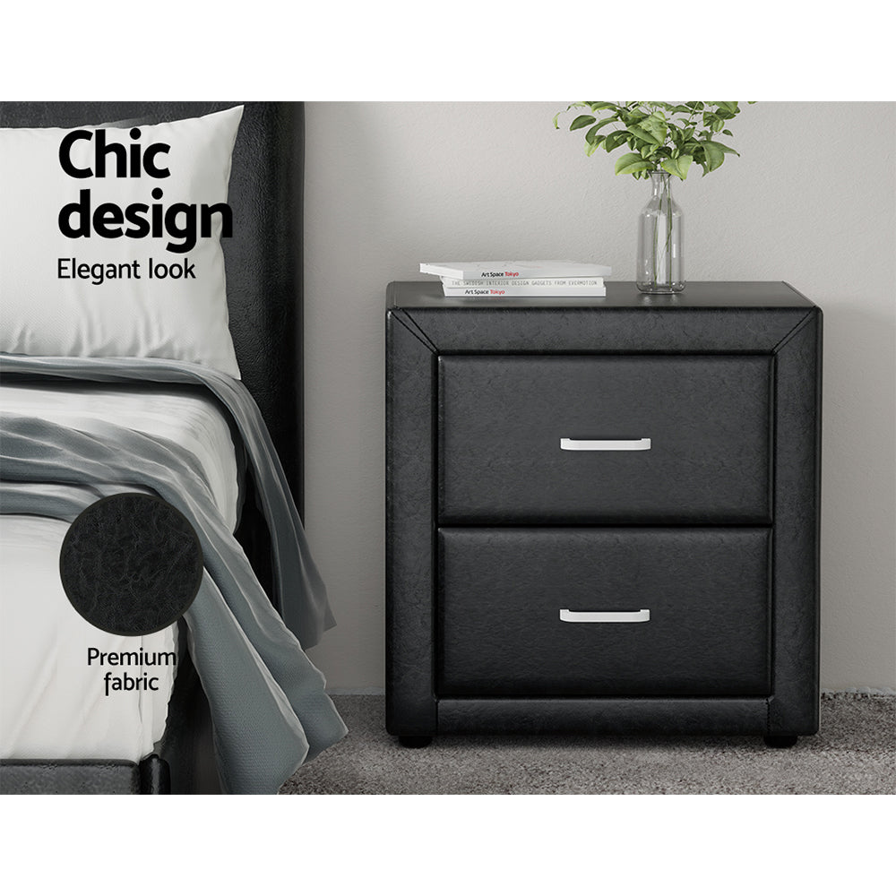 Bedside Table PVC Black Leather