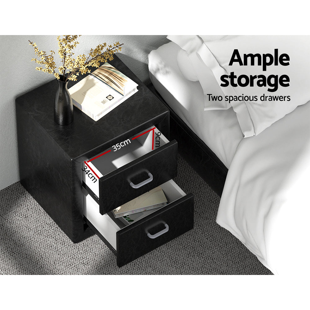 Bedside Table PVC Black Leather