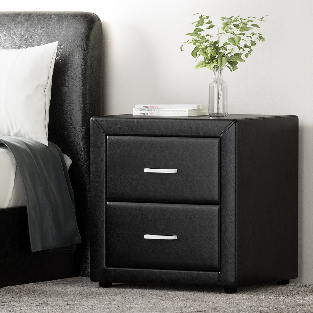 Back In Stock! Bedside Table PVC Black Leather