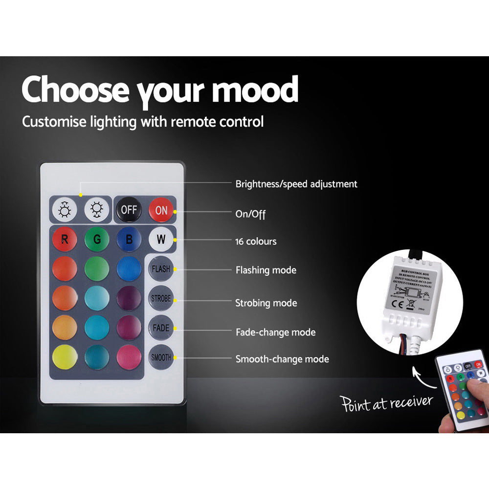 Queen Sized LED Bed Frame With Fabric Headboard and Gas Lift Storage - Grey