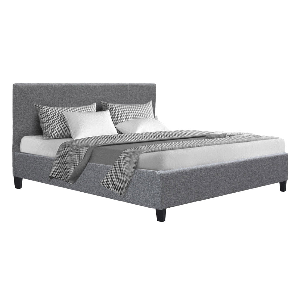 Double Size Bed Frame With Headboard - Grey Fabric