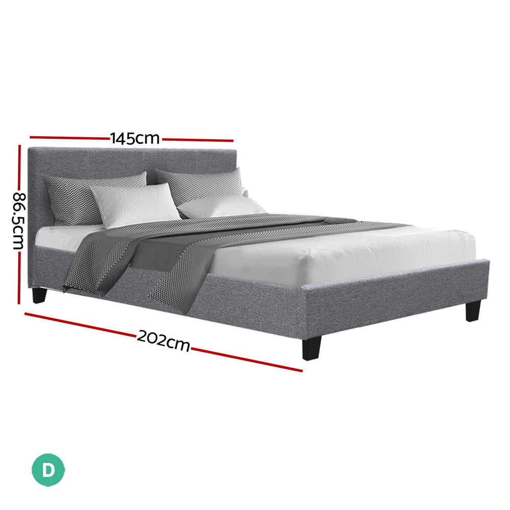 Double Size Bed Frame With Headboard - Grey Fabric