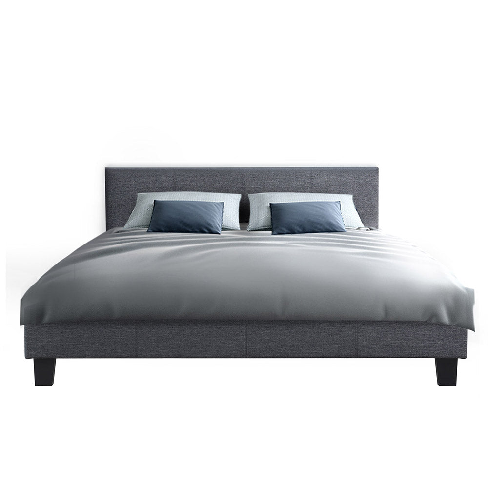 Double Size Bed Frame With Headboard - Grey Fabric