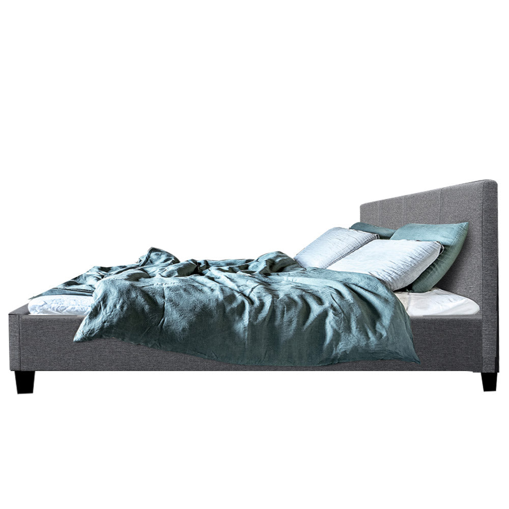 Double Size Bed Frame With Headboard - Grey Fabric