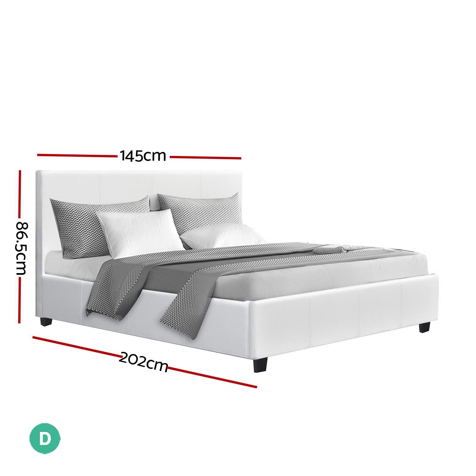 Double Size Bed Frame With Headboard - White Leather